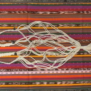 Macrame hanging plant holder braided white cream with dark brown beads used boho